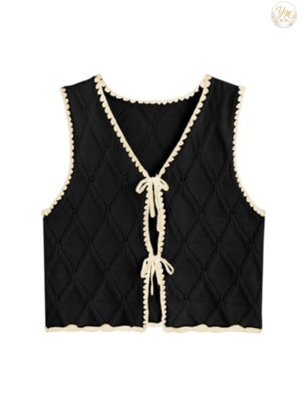 Crochet Knit Sweater Vest Bow Tie V Neck Sleeveless Casual Top